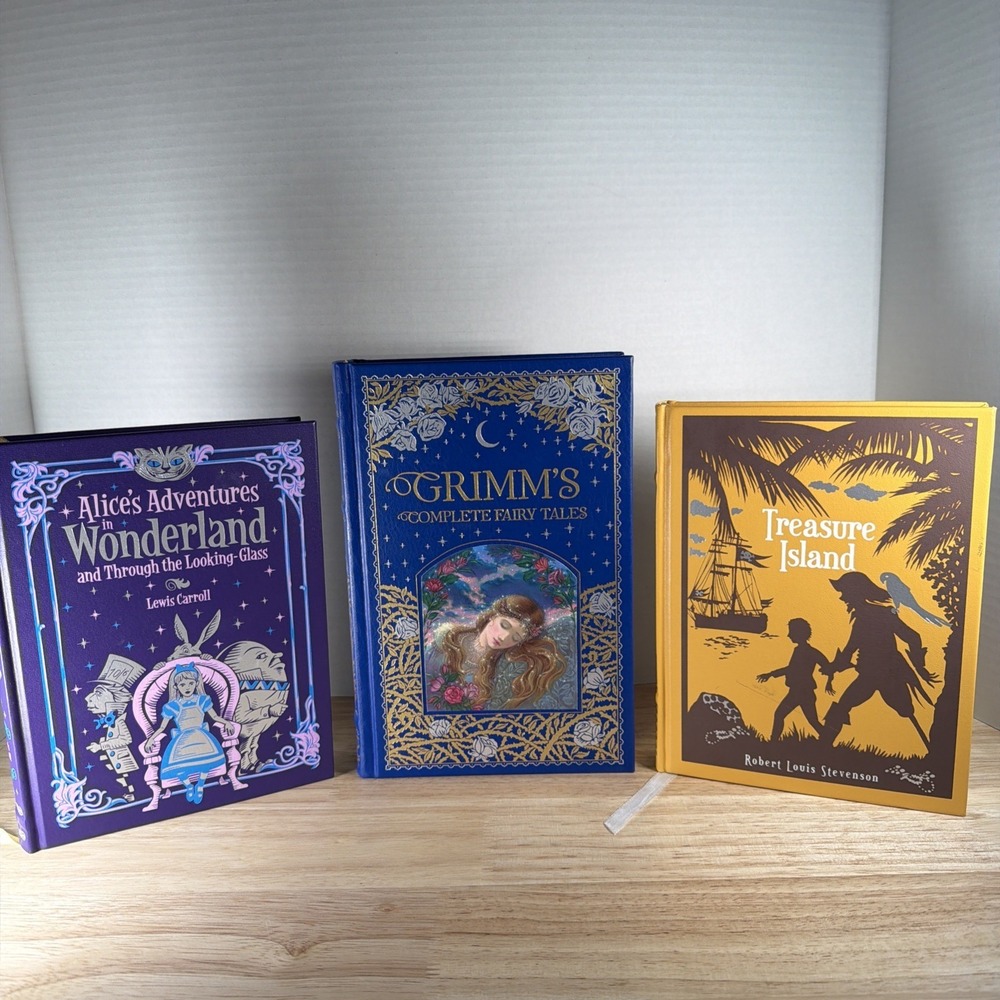 Barnes & Noble Leatherbound Classics Lot Of 3 Alice In Wonderland Grimm's Island